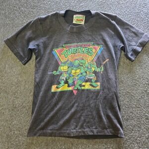 Vintage TMNT T-Shirt Kids M Gray 1990 Mirage Studios Single Stitch USA
